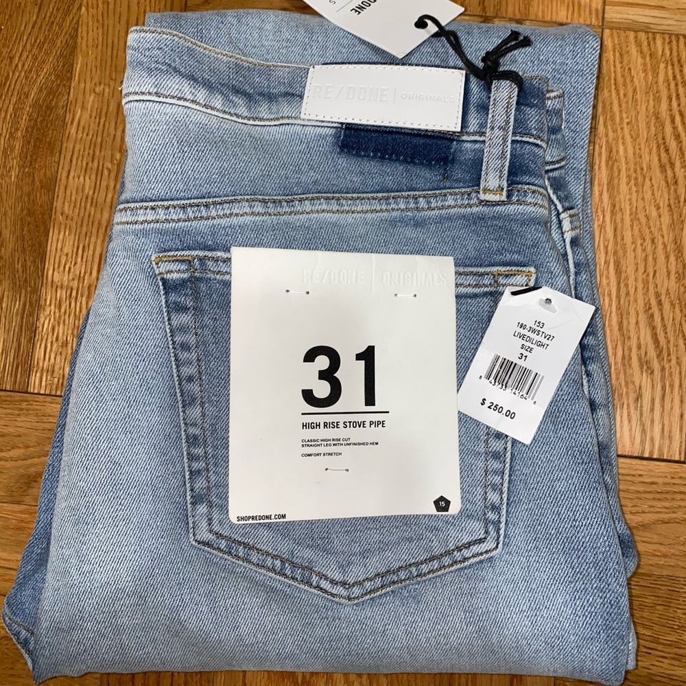 NWT RE/DONE High-rise distressed stovepipe jeans